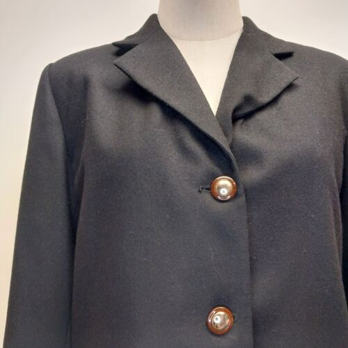 Club Classics Black 3-Button Wool Blazer with Notched Collar Front Pockets Sz 6