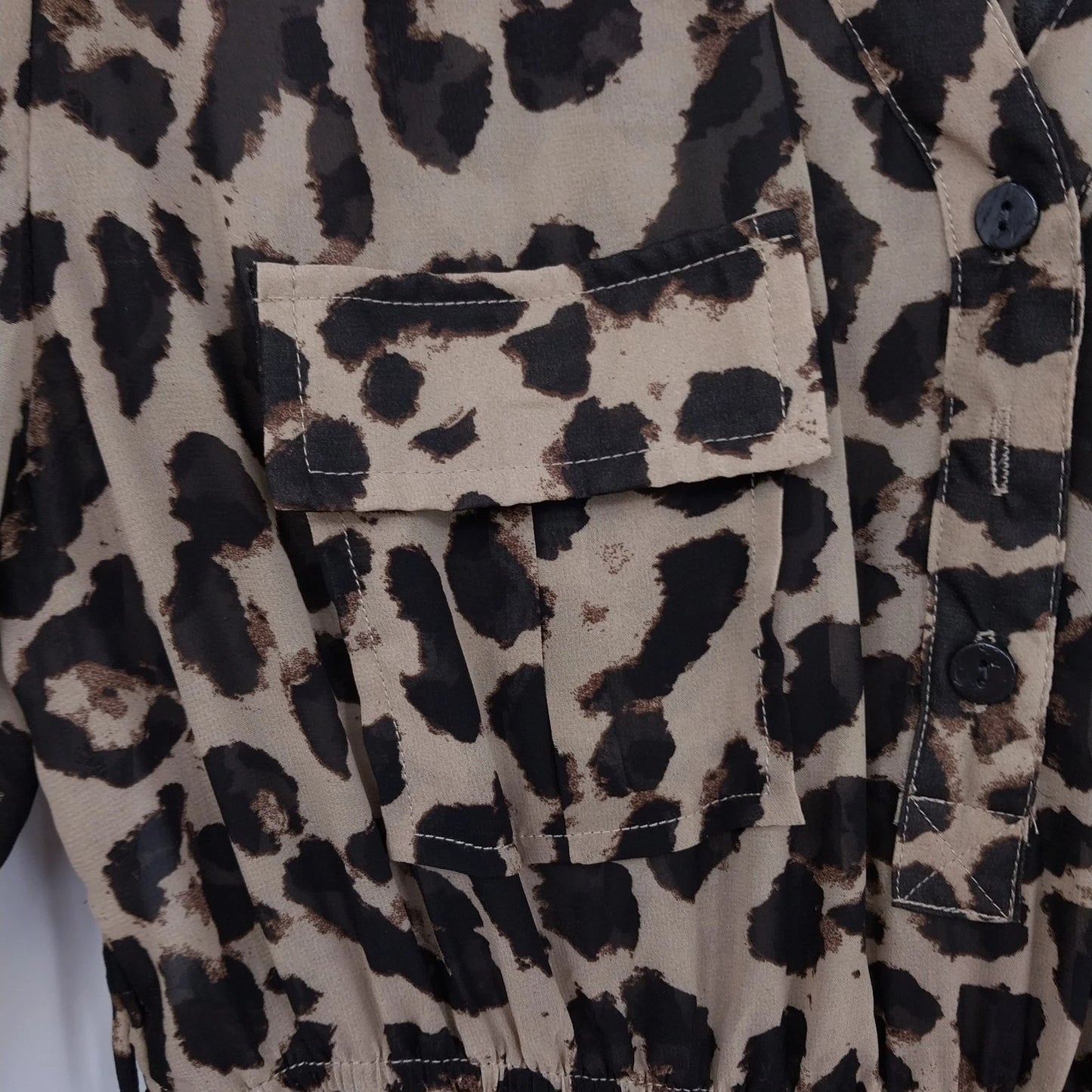 Xtaren Women's Leopard Print Sheer Pleated Mini Shirt Dress Long Sleeve Small