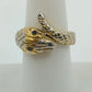 Gold Tone Snake Wrap Bypass Ring Textured Serpent Black Eyes Size 8 Jewelry