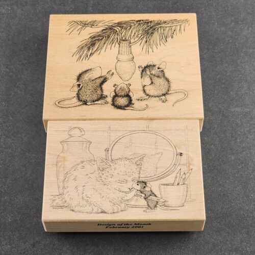 Stampa Rosa Kitten Kisses & Warm Tree Light Wooden Mounted Rubber Stamps Vtg