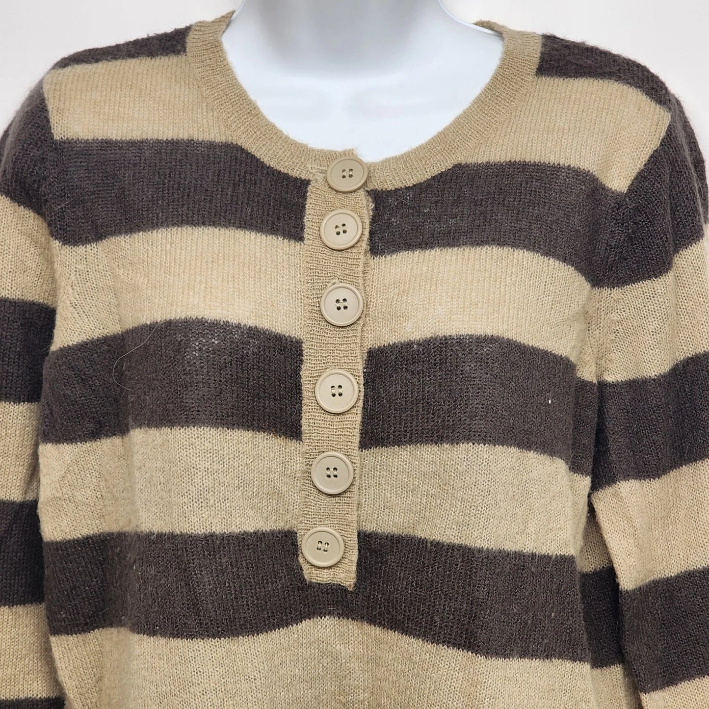 La Redoute Essentiels Striped Sweater Size 14/16 Beige Brown Button Front Macau