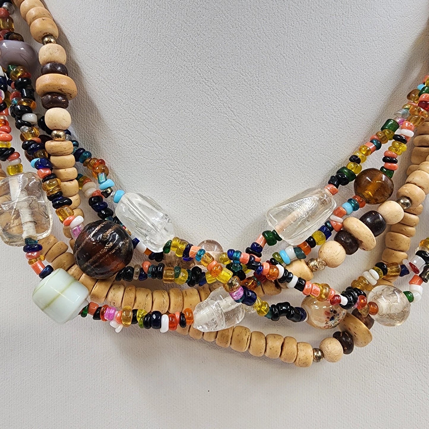 Lot of 3 Necklaces Mixed Beads & Chain Pendant Multistrand Shells & Rhinestone