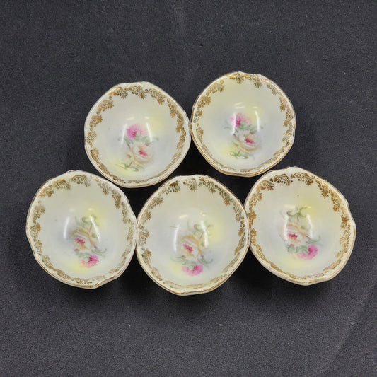 5 Salt Cellars Berry Bowls Floral Gold Gilt China Dresden Germany Pattern 52