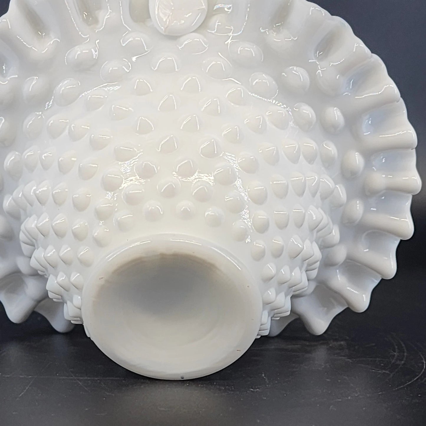 Fenton Hobnail Milk Glass Basket Ruffled Rim Handle White 7" Vintage Art Glass