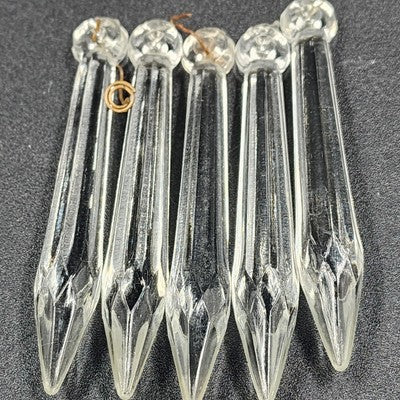 4 Rock Icicle Spear Crystal Faceted Glass Chandelier Prisms 2.9" Wire Connector