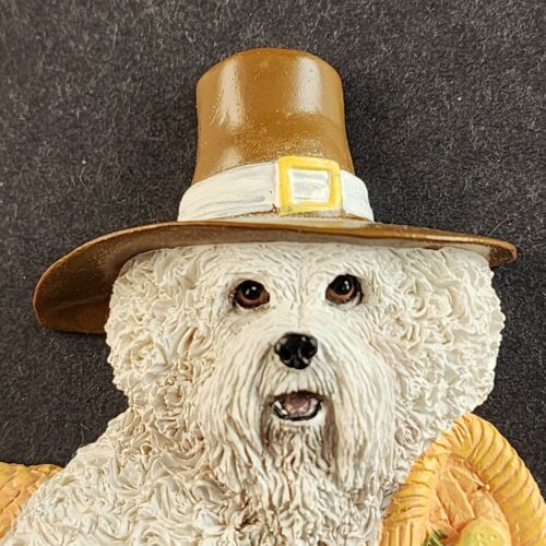 Bichon Frise Refrigerator Magnet Thankful Pilgrim Dog Figurine Willabee Ward MBI