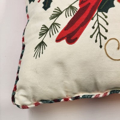 White & Red Cardinal and Holly Occasional Pillow by Holiday Living 18"x18" China