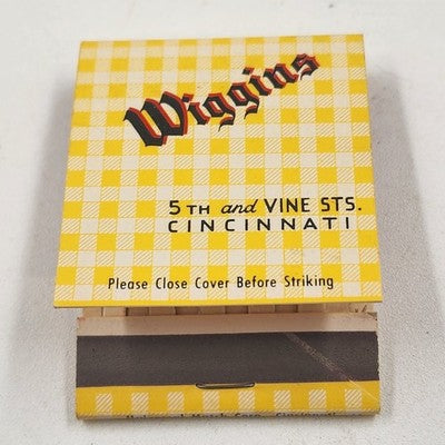 Wiggins Bar Cheerful Drinking Cincinnati Restaurant Matchbook 2" Missing 1 Match