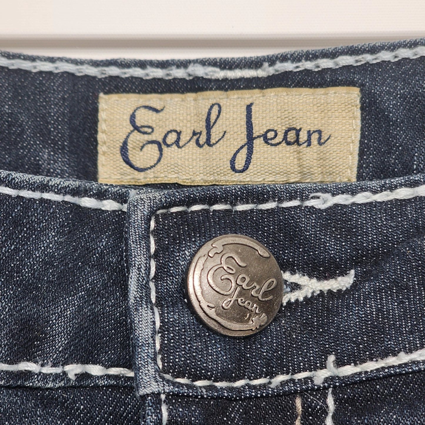 Earl Jean Women's Denim Jeans Dark Blue Bedazzled Rhinestone Pockets Inseam 31"