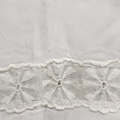 One Pair Of Solid White Curtains w Drawn Thread Lace Inserts 34"x26" Per Panel