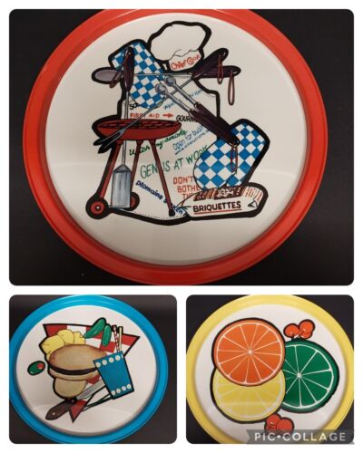 Cheinco 11" Round Metal Serving Tray Bright Colors Picnic BBQ Party Platter Vtg