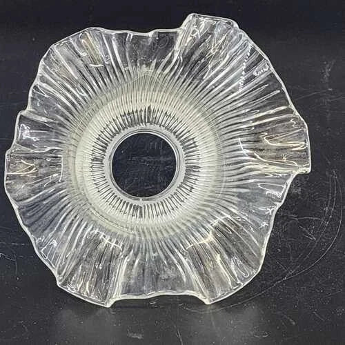 Holophane Ribbed Clear Glass Lamp Shade Ruffled Top 2.5" Fitter Vintage