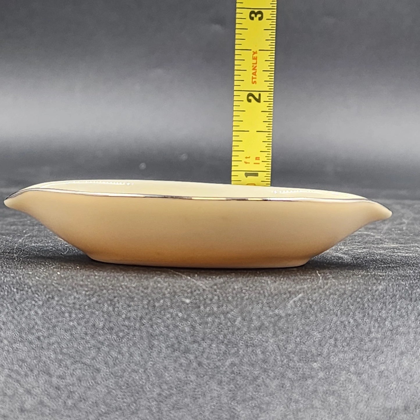 Lenox Olympia Vanity Trinket Dish Cream Oval Platinum Hand Trimmed 4" USA Vtg