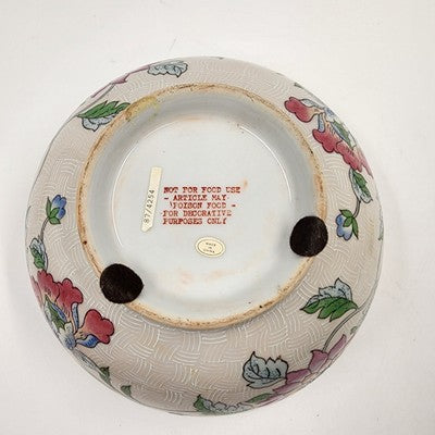 Macau Large Open Bowl 10"x4.5" Hand Painted Pink Blue Floral Design Vintage