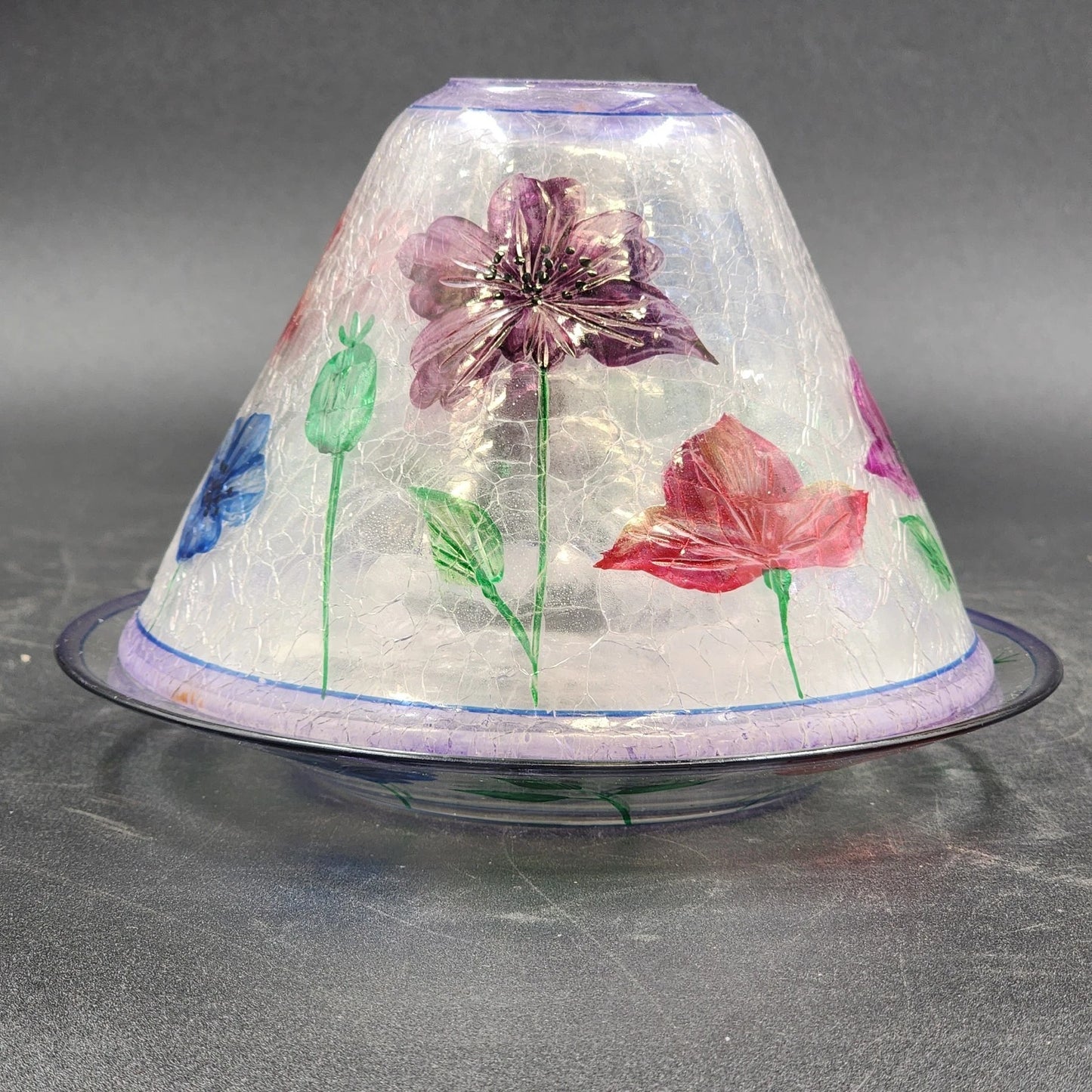 Yankee Candle Shade & Underplate Large Jar Purple Crackle Glass Floral Design