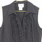 Fred David Black Ruffle Sleeveless Blouse Button Front Womens Petite Large PL