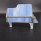 Blue Marbled Stained Glass Grand Piano Trinket Jewelry Box Metal Frame 7" Vtg