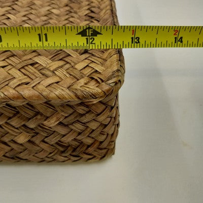 2 Seagrass Wicker Storage Baskets w/ Lids Flat Organizer Home Decor 13x11x3