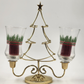 Homco Metal Christmas Tree 2 Votive Candle Holder Pine Tree Holly Berry Cups Vtg