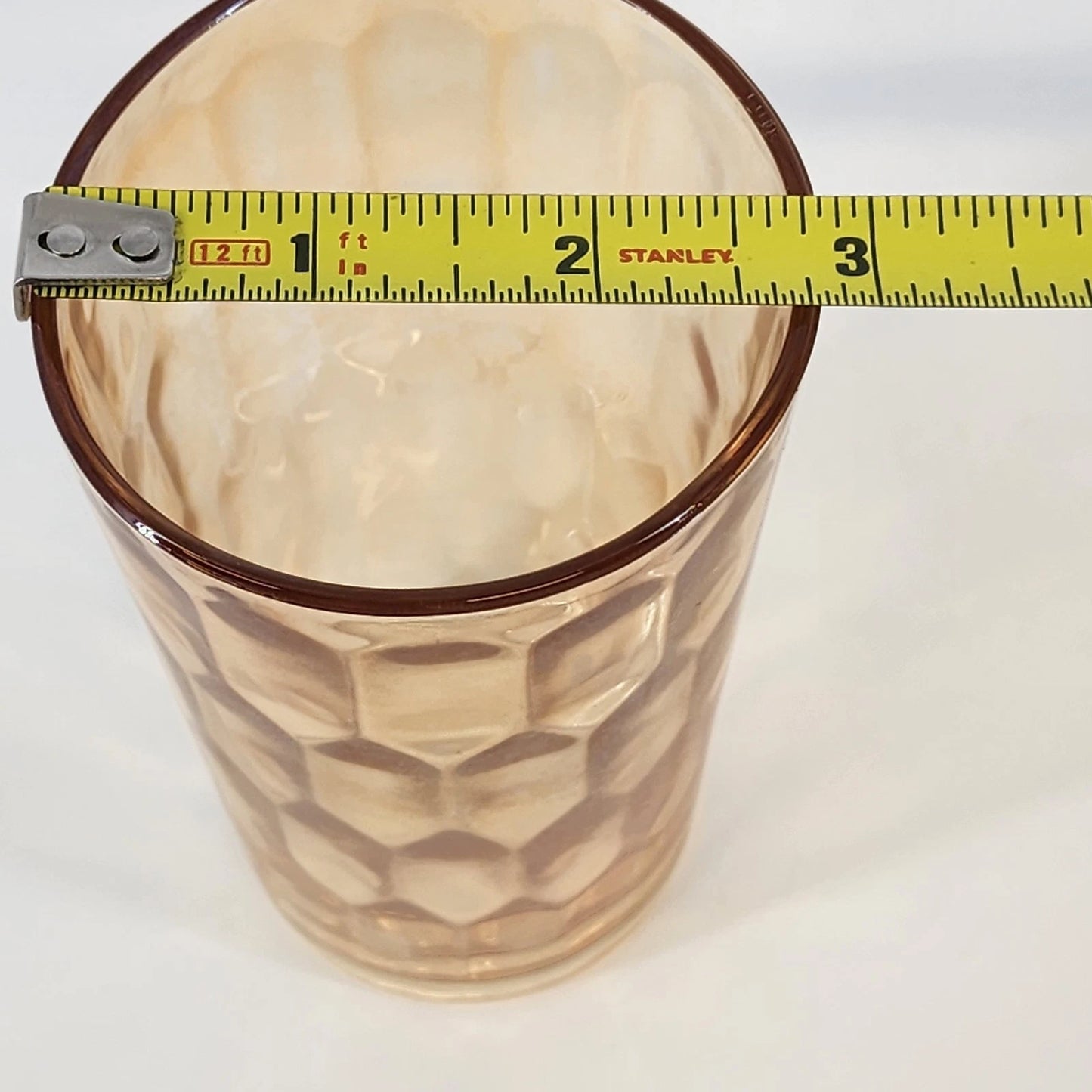 Jeannette Hex Optic Glasses Set of 3 Iridescent Marigold Carnival Glass 5" 8 oz