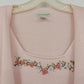 Yarnworks Pink Embroidered Cardigan Sweater Women Medium Floral Acrylic Knit Vtg