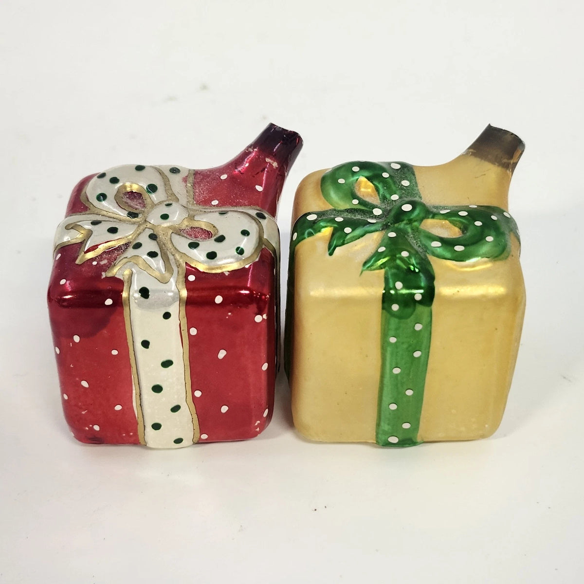 Czech Glass Christmas Present Ornaments Lot 5 Hand Painted Gift Box 1.5" Vintage