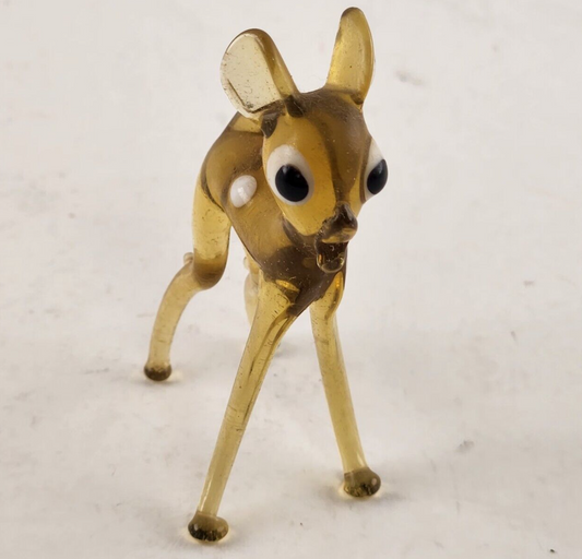 Murano Glass Miniature Amber Blown Deer Bambi Animal Figure 2-3/4" England Italy