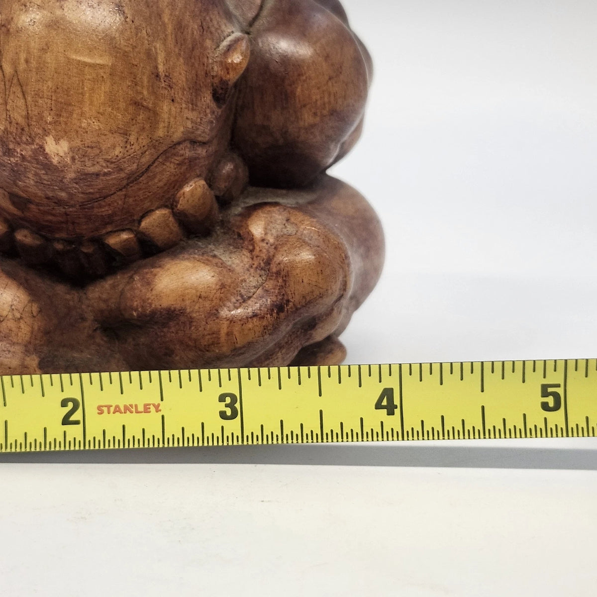 Hand Carved Wood Weeping Buddha Orang Malu Rustic Figurine 4" Meditation Pose