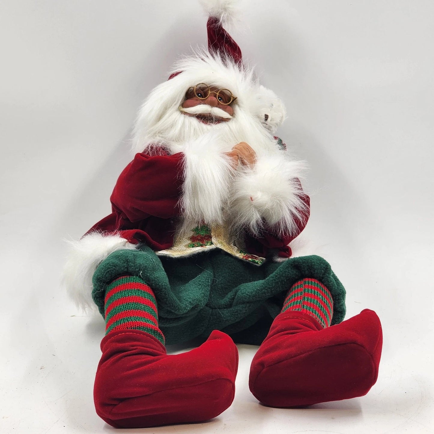 Santa Shelf Sitter Figurine with Puppy on his Shoulder Vest & Coat w Sweatpants