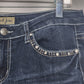 Earl Jean Women's Denim Jeans Dark Blue Bedazzled Rhinestone Pockets Inseam 31"