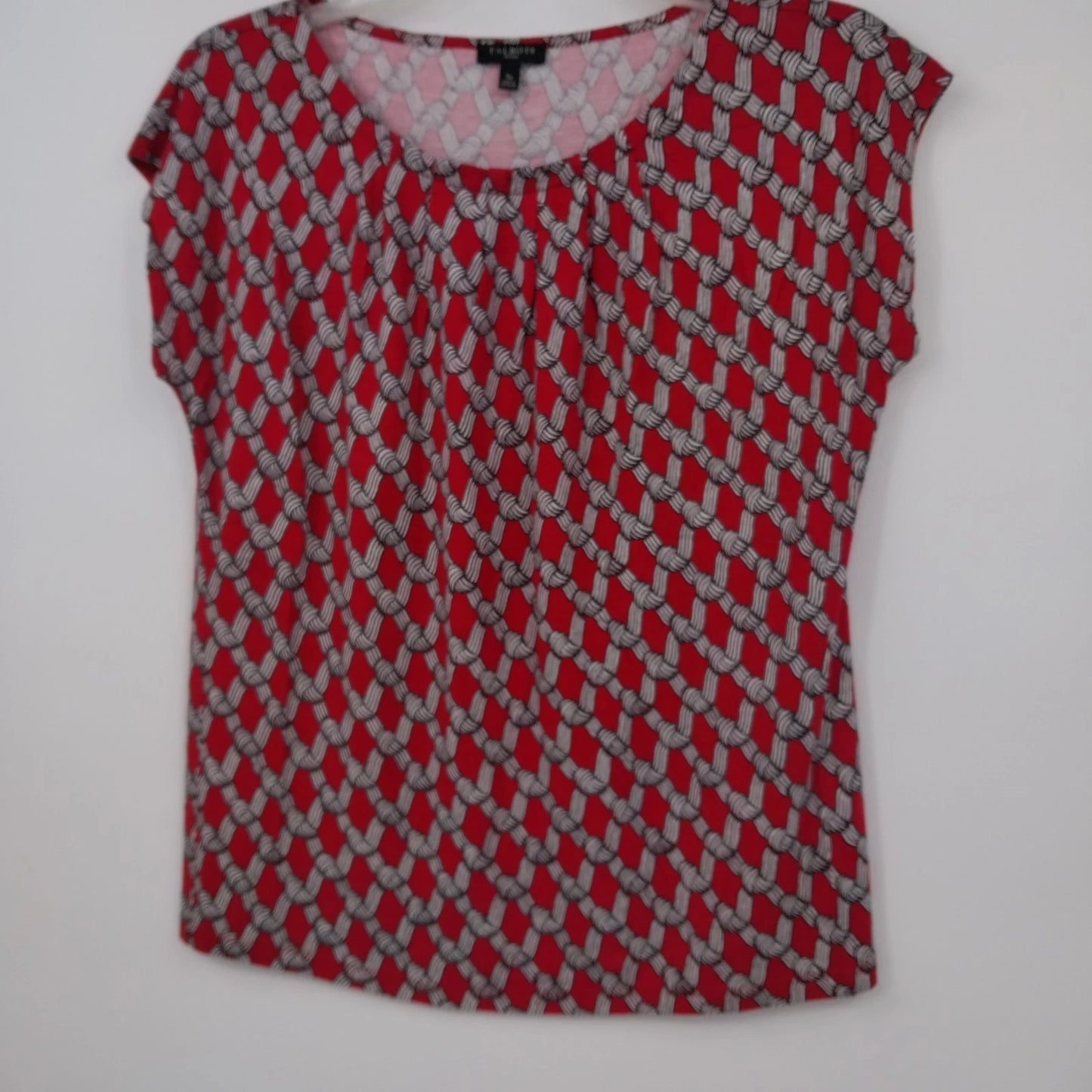 Talbots Petites Red Geometric Boat Neck Blouse Womens SP Top