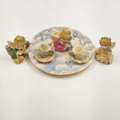 Popular Imports TS440 8pc Miniature Tea Set Angels Polystone Resin Decorative