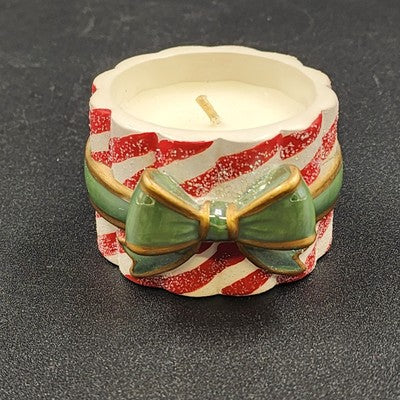 Avon Peppermint Tealight Holder Green Christmas Ribbon 2.5" Vintage China