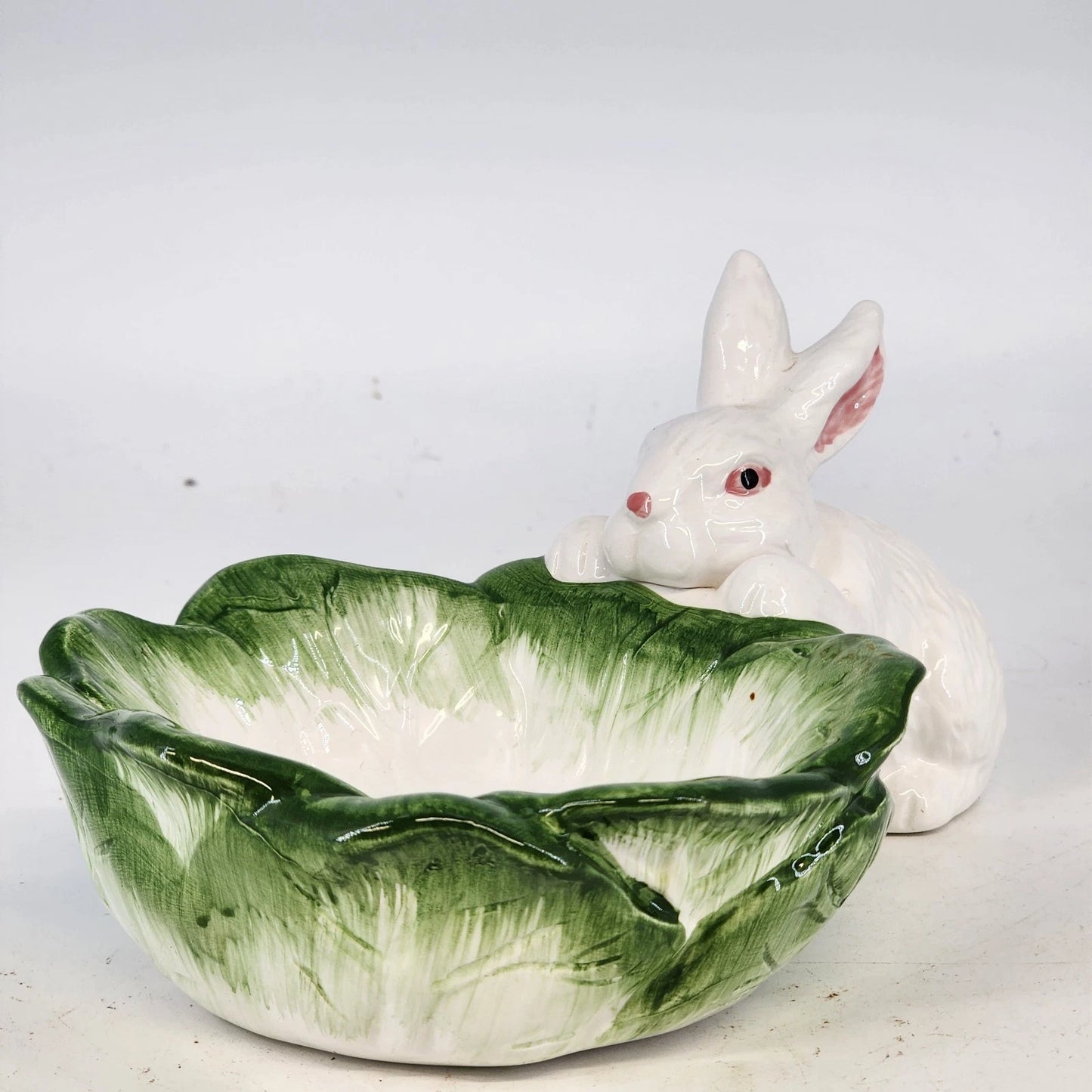 Palm Tree Co Bunny and Cabbage Candy Dish Ceramic Easter Cottage Taiwan Vintage