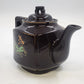 Japan Brown Ceramic Teapot Hand Painted Asian Landscape Gold Trim 6"h Lid Handle
