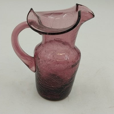 Amethyst Purple Crackle Glass Small Pitcher 5" with Handle Hand Blown