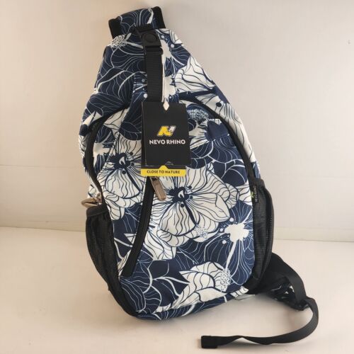 Nevo Rhino Sling Crossbody Backpack Side Bag Blue And White Floral Design NOS
