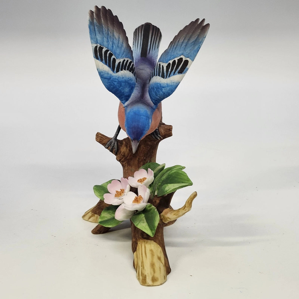 Andrea by Sadek Bluebird Figurine Pink Flowers Porcelain #6303 Japan 7" Vintage