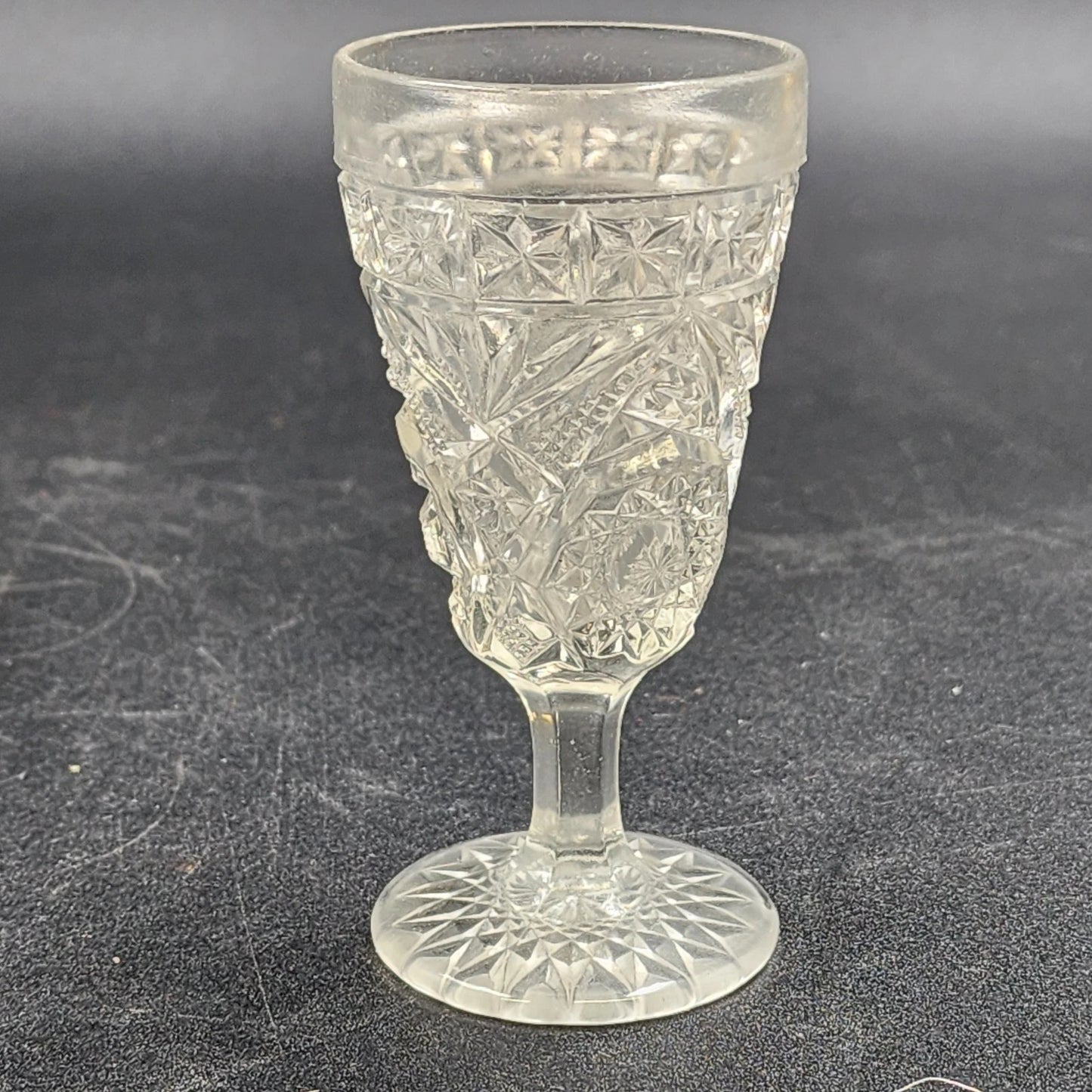 7 Cordial Shot Glasses Clear Pedestal Early American Pattern Glass Assorted 4"
