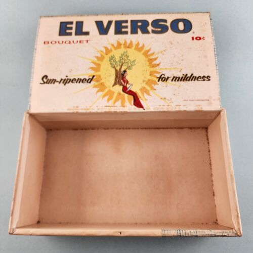 El Verso Bouquet 10 Cent Empty Cigar Box Dark 50 Cigars Ohio Vintage
