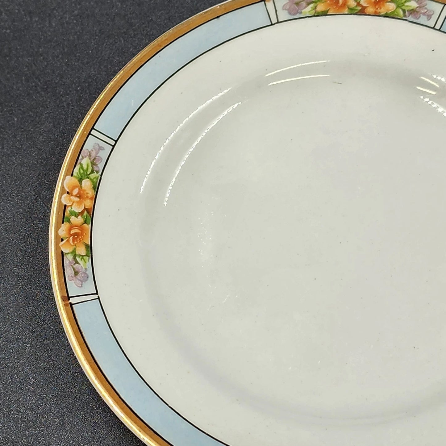 6 Nebraska Blue Bread & Butter Plates England Blue Rim Flower Accent J&G Meakin