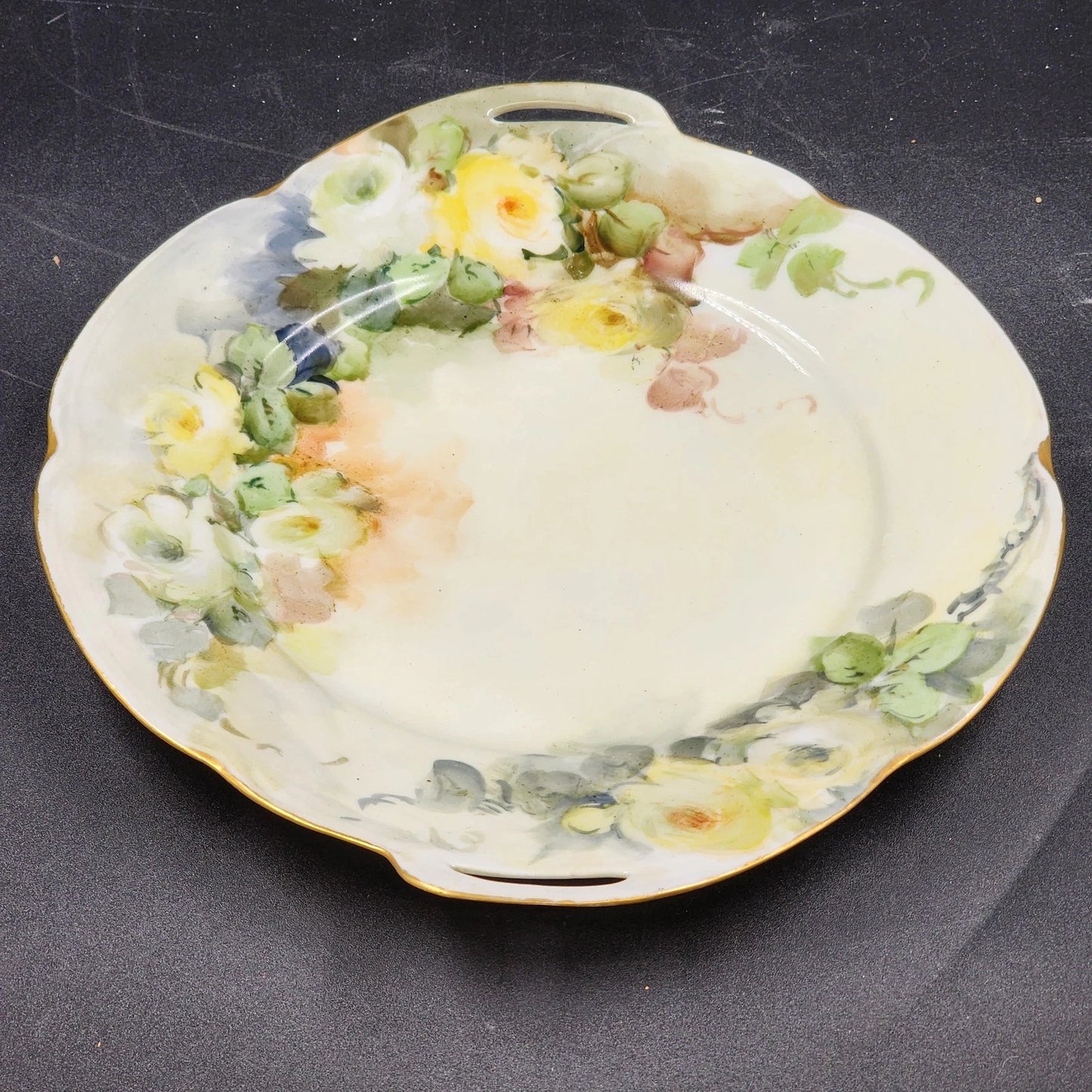 Jaeger Louise Bavaria Decorative Plate 10" Hand Painted Yellow Roses Gold Trim