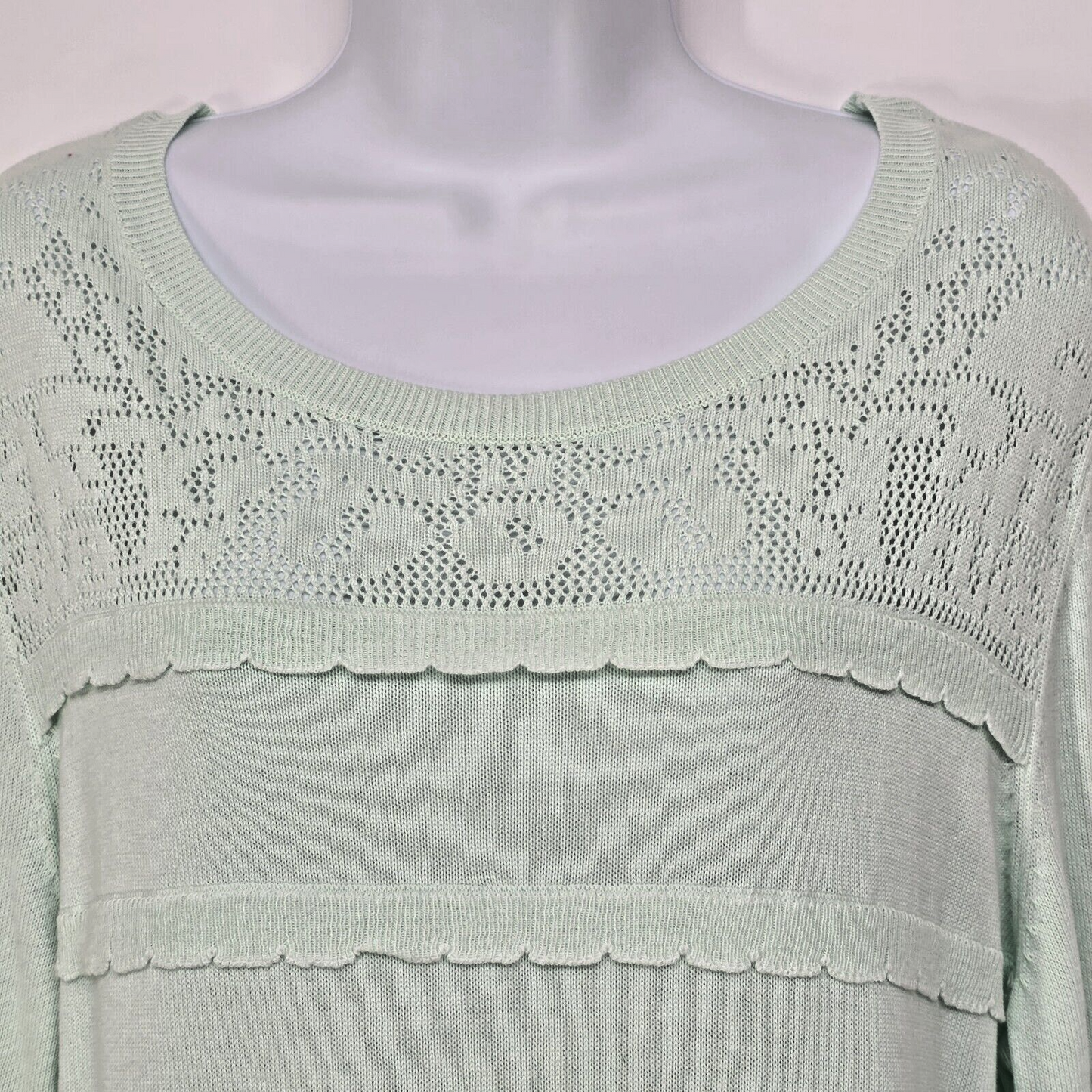 Elle Pastel Mint Green Sweater Size Large 3/4 Sleeve Cotton Rayon Pullover NWT