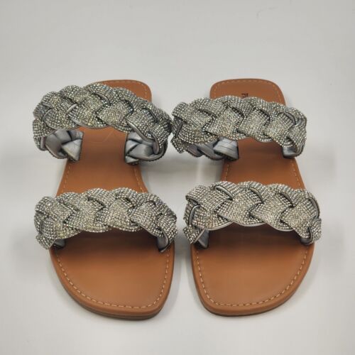 Pierre Dumas Womens Sz 10 Chester-8 Bling Silver Flat Sandals Man Made Materials