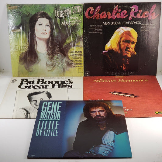 5 LPs With Loretta Lynn Charlie Rich Pat Boone Nashville Harmonica Gene Watson