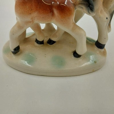 Equestrian Horse Mare & Colt Figurine Brown Black White Ceramic Vintage Japan 7"