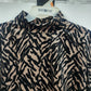 SML Sport Women's Large Zebra Print Velvet Mock Neck Top Black Tan Polyester USA