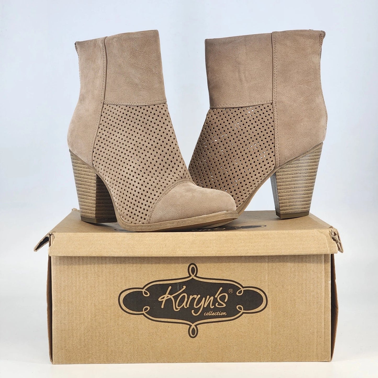 Karyn’s Collection Ankle Boots Womens 8 Brown Block Heel Zip Faux Leather Bootie