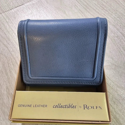Rolfs Wallet Blue Genuine Leather Compact Trifold Women's Clutch Purse 4x4 Vtg