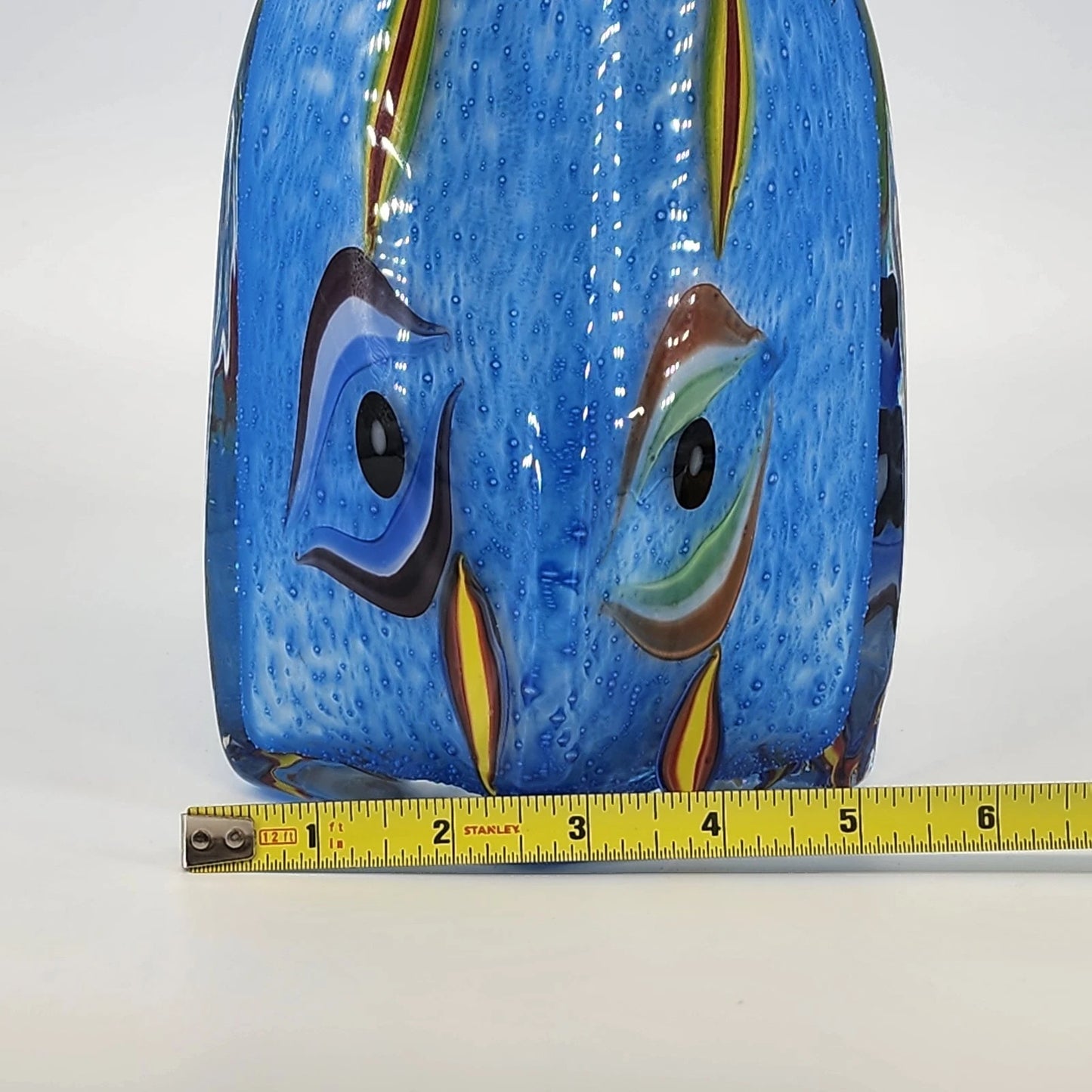 Milano Murano Sommerso Art Glass Vase Blue White Eyes 11.5 Inch